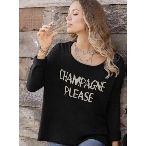 Wooden Ships Sweater Champagne Please Wool Mohair Black Boxy Size S/M New X21 - Picture 3 of 13